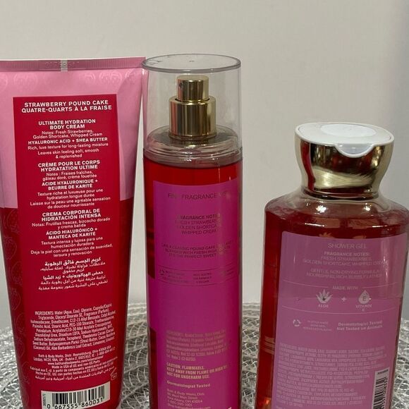 BBW Strawberry Pound Cake Body Cream, Fragrance Mist and Shower Gel set of 3 NWT - Picture 2 of 2